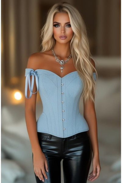 Top Drawer Light Blue Denim Steel Boned Corset w/Straps - Daisy Corsets
