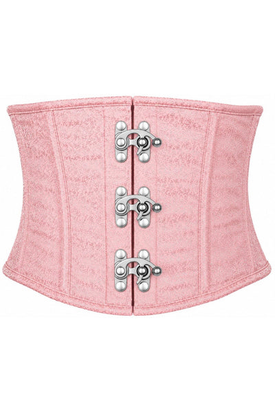 Top Drawer Lt Pink Brocade Steel Boned Mini Cincher w/Clasps - Daisy Corsets