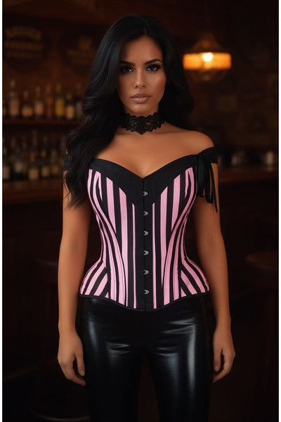 Top Drawer Pink/Black Striped Steel Boned Corset w/Straps - Daisy Corsets