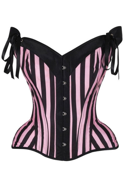 Top Drawer Pink/Black Striped Steel Boned Corset w/Straps - Daisy Corsets