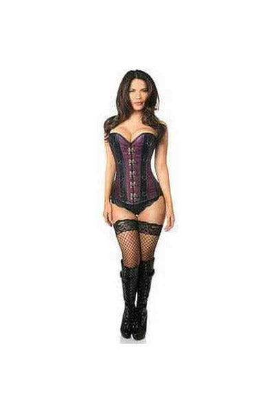 Top Drawer Plum Brocade & Faux Leather Steel Boned Corset - Daisy Corsets