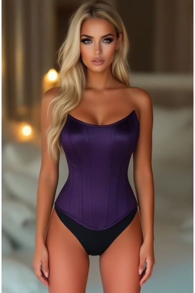 Top Drawer Plum Satin Steel Boned Overbust Corset w/Side Zipper - Daisy Corsets