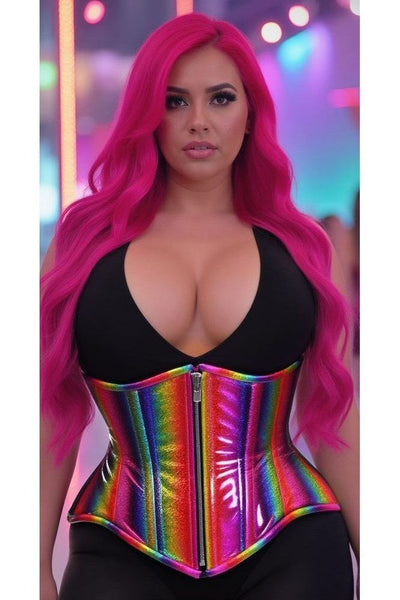 Top Drawer Rainbow Glitter Double Steel Boned Underbust Waist Cincher Corset - Daisy Corsets