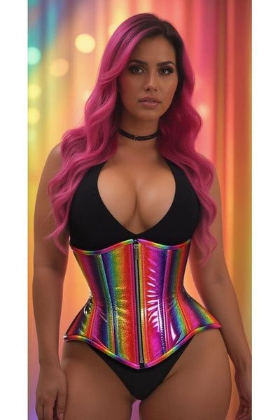 Top Drawer Rainbow Glitter Double Steel Boned Underbust Waist Cincher Corset - Daisy Corsets