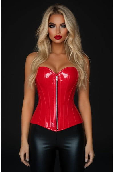 Top Drawer Red Patent PVC Steel Boned Over Bust Corset - Daisy Corsets