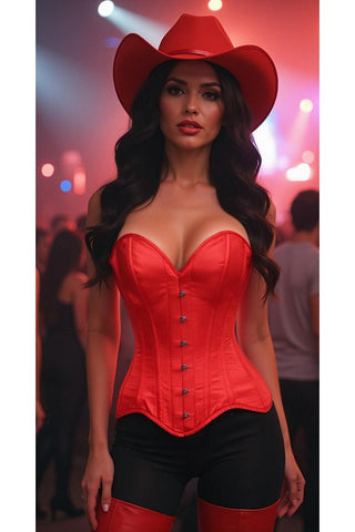 Top Drawer Red Satin Steel Boned Overbust Corset - Daisy Corsets