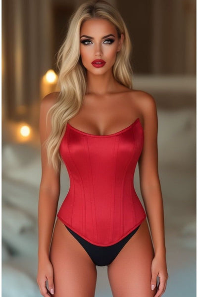 Top Drawer Red Satin Steel Boned Overbust Corset w/Side Zipper - Daisy Corsets