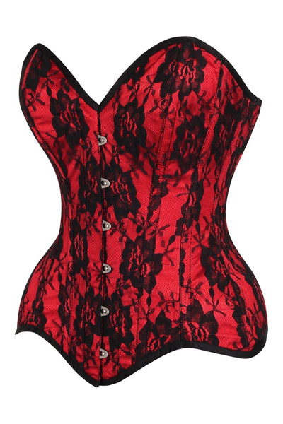 Top Drawer Red Satin w/Black Lace Overlay Steel Boned Overbust Corset - Daisy Corsets