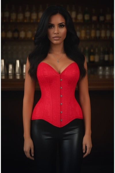 Top Drawer Red Satin w/Red Lace Overlay Steel Boned Overbust Corset - Daisy Corsets