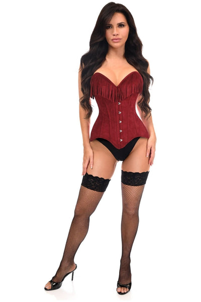 Top Drawer Red Suede Steel Boned Overbust Corset w/Fringe - Daisy Corsets