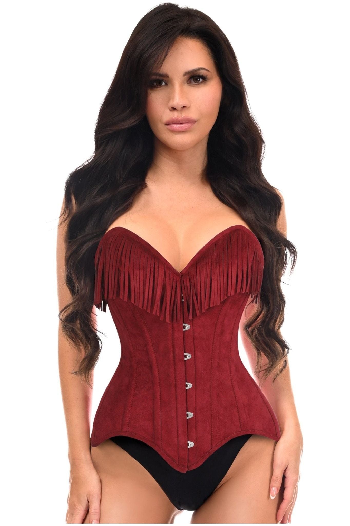 Top Drawer Red Suede Steel Boned Overbust Corset w/Fringe - Daisy Corsets