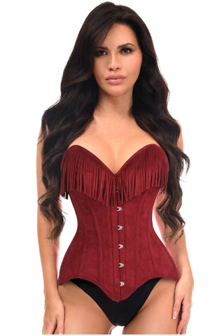 Top Drawer Red Suede Steel Boned Overbust Corset w/Fringe - Daisy Corsets
