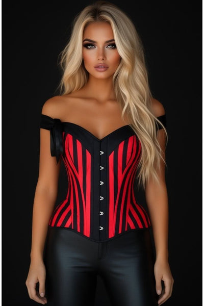 Top Drawer Red/Black Striped Steel Boned Corset w/Straps - Daisy Corsets