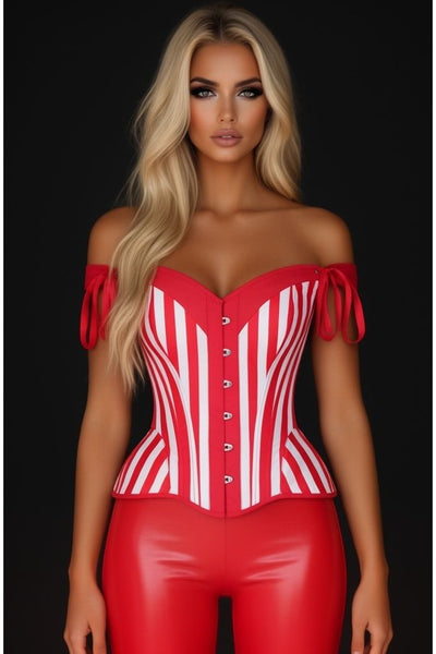 Top Drawer Red/White Striped Steel Boned Corset w/Straps - Daisy Corsets