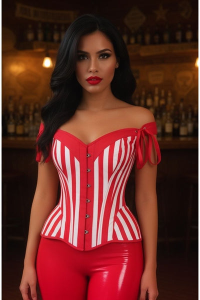 Top Drawer Red/White Striped Steel Boned Corset w/Straps - Daisy Corsets