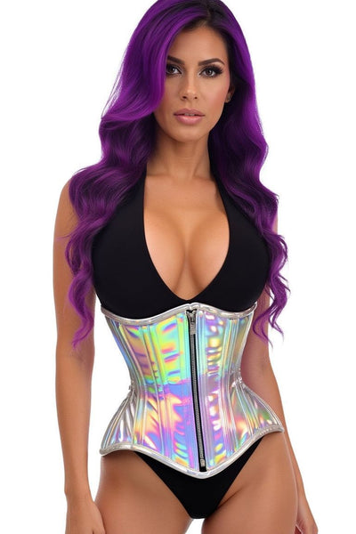 Top Drawer Silver Holo Double Steel Boned Underbust Waist Cincher Corset - Daisy Corsets