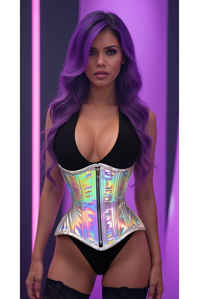 Top Drawer Silver Holo Double Steel Boned Underbust Waist Cincher Corset - Daisy Corsets