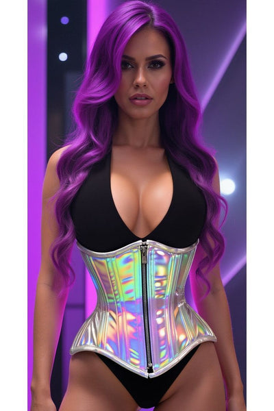 Top Drawer Silver Holo Double Steel Boned Underbust Waist Cincher Corset - Daisy Corsets