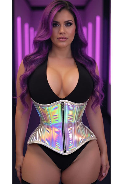 Top Drawer Silver Holo Double Steel Boned Underbust Waist Cincher Corset - Daisy Corsets