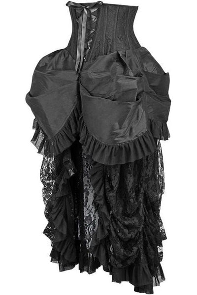 Top Drawer Steel Boned Black Lace Victorian Bustle Underbust Corset Dress - Daisy Corsets