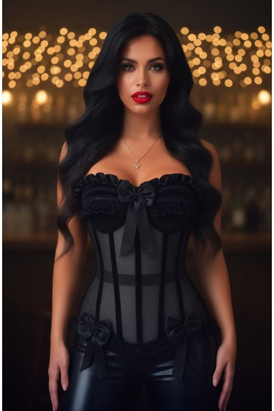 Top Drawer Steel Boned Black Mesh & Velvet Underwire Bustier Corset - Daisy Corsets