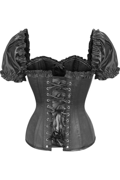 Top Drawer Steel Boned Black Satin Overbust Corset w/Sleeves - Daisy Corsets