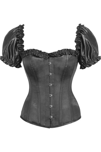 Top Drawer Steel Boned Black Satin Overbust Corset w/Sleeves - Daisy Corsets