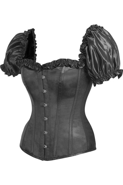 Top Drawer Steel Boned Black Satin Overbust Corset w/Sleeves - Daisy Corsets