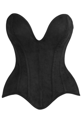 Top Drawer Steel Boned Black Suede Deep Plunge Overbust Corset Top - Daisy Corsets