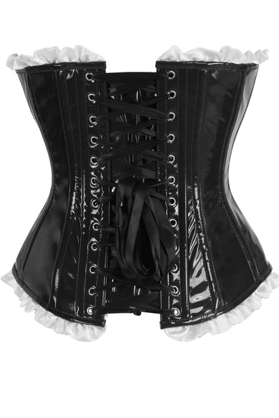 Top Drawer Steel Boned Black Vinyl PVC Patent Lace - Up Corset Top - Daisy Corsets