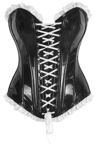 Top Drawer Steel Boned Black Vinyl PVC Patent Lace - Up Corset Top - Daisy Corsets