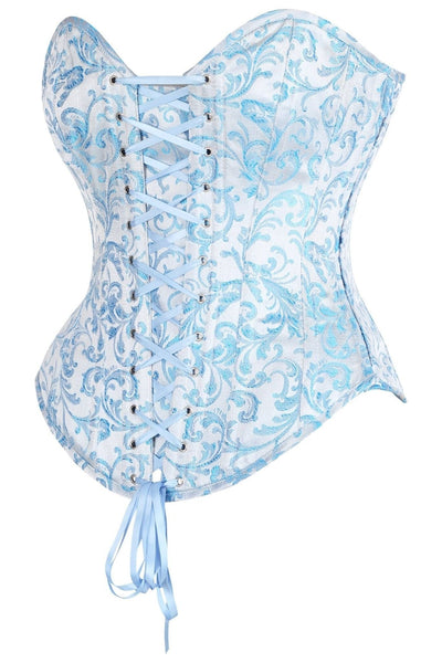 Top Drawer Steel Boned Blue Brocade Overbust Lace - Up Corset Top - Daisy Corsets