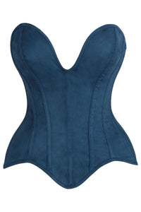 Top Drawer Steel Boned Blue Suede Deep Plunge Overbust Corset Top - Daisy Corsets