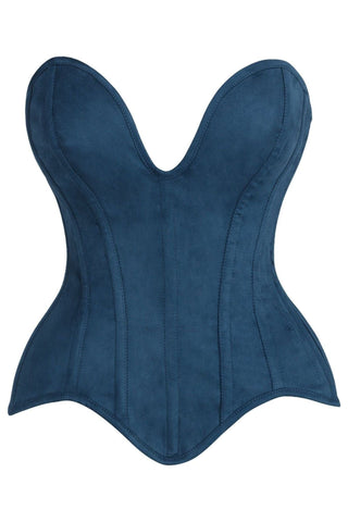 Top Drawer Steel Boned Blue Suede Deep Plunge Overbust Corset Top - Daisy Corsets