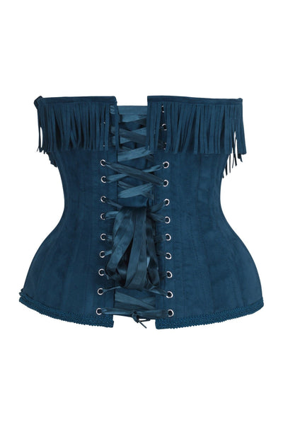 Top Drawer Steel Boned Blue Suede Underwire Underbust Corset Cincher w/Fringe - Daisy Corsets