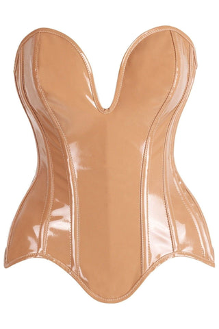 Top Drawer Steel Boned Caramel Patent Plunge Neckline Overbust Corset - Daisy Corsets