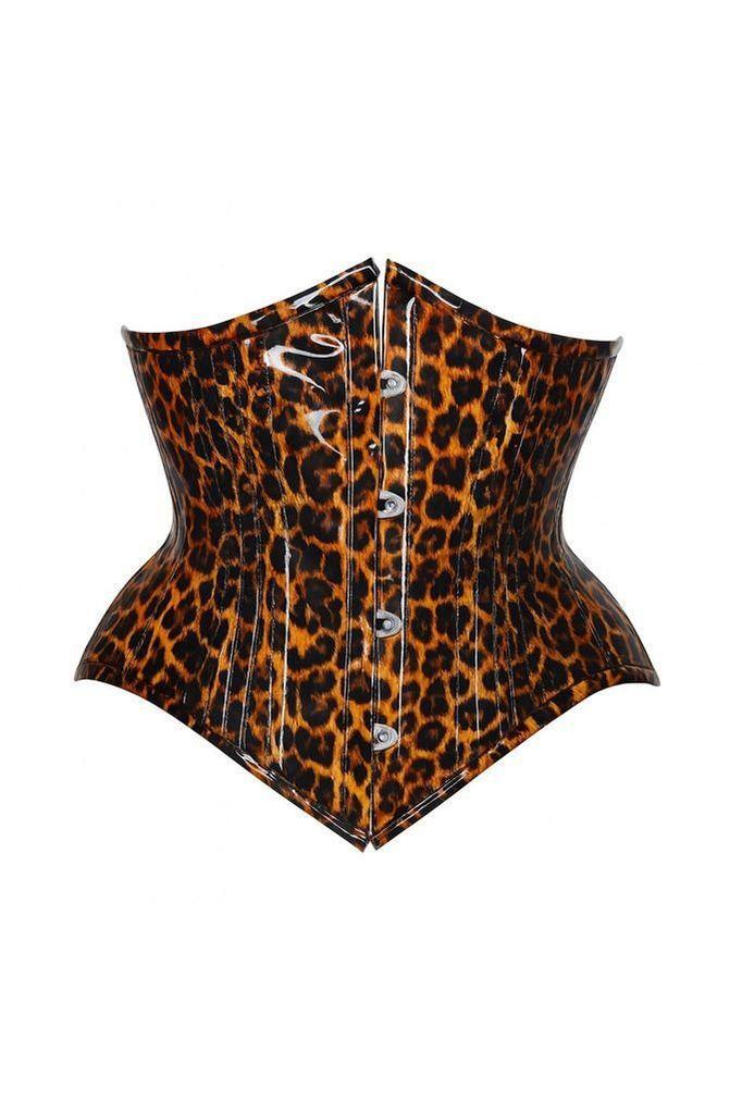 Top Drawer Steel Boned Cheetah Print PVC Curvy Cut Underbust Corset - Daisy Corsets