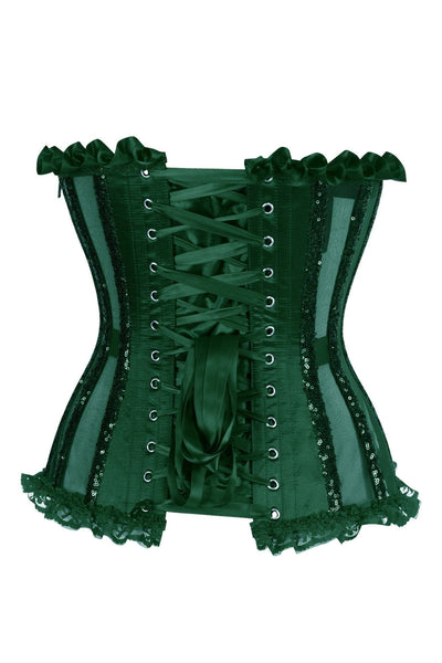 Top Drawer Steel Boned Dark Green Sequin Underwire Bustier Corset - Daisy Corsets