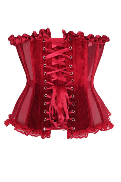 Top Drawer Steel Boned Dark Red Mesh & Velvet Underwire Bustier Corset - Daisy Corsets