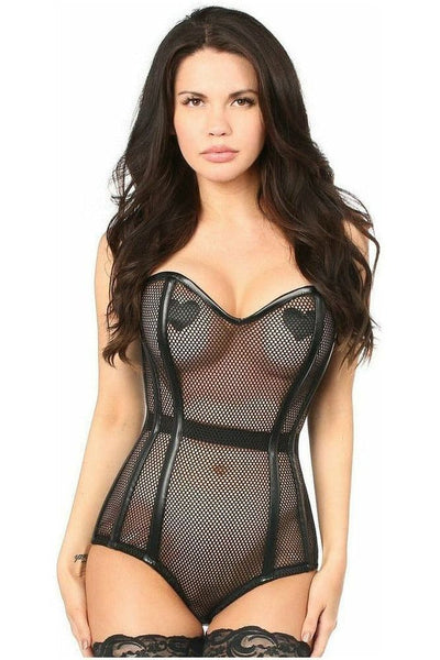 Top Drawer Steel Boned Fishnet Corseted Bodysuit - Daisy Corsets