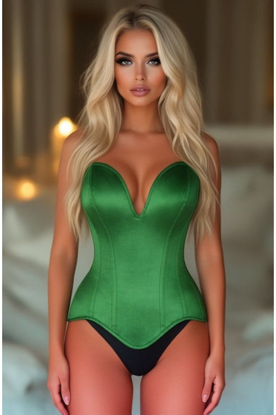 Top Drawer Steel Boned Green Satin Plunge Neckline Overbust Corset - Daisy Corsets