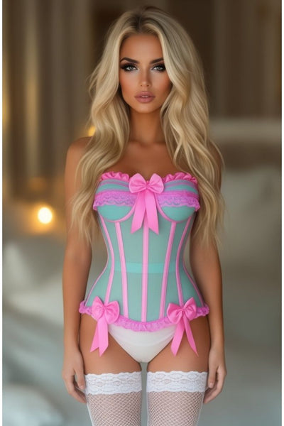 Top Drawer Steel Boned Mint/Pink Mesh Underwire Bustier Corset - Daisy Corsets