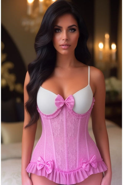 Top Drawer Steel Boned Pink Lace Underwire Burlesque Underbust Corset Cincher - Daisy Corsets
