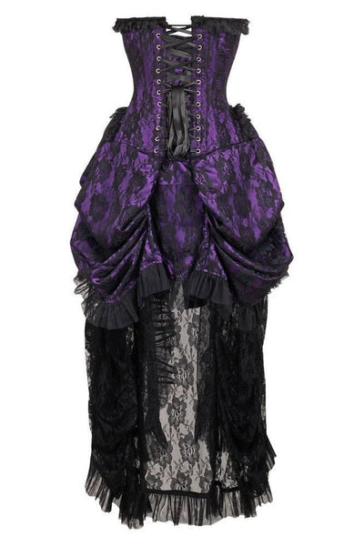 Top Drawer Steel Boned Purple w/Black Lace Bustle Corset Dress - Daisy Corsets