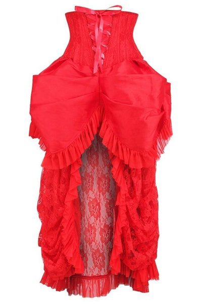 Top Drawer Steel Boned Red Lace Victorian Bustle Underbust Corset Dress - Daisy Corsets