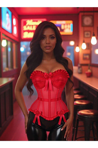 Top Drawer Steel Boned Red Mesh Underwire Bustier Corset - Daisy Corsets
