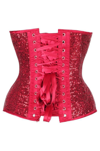 Top Drawer Steel Boned Red Sequin Plunge Neckline Overbust Corset - Daisy Corsets