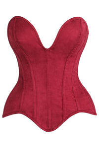 Top Drawer Steel Boned Red Suede Deep Plunge Overbust Corset Top - Daisy Corsets