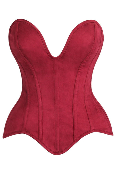 Top Drawer Steel Boned Red Suede Deep Plunge Overbust Corset Top - Daisy Corsets