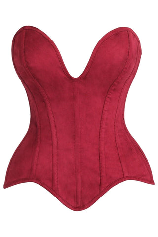 Top Drawer Steel Boned Red Suede Deep Plunge Overbust Corset Top - Daisy Corsets